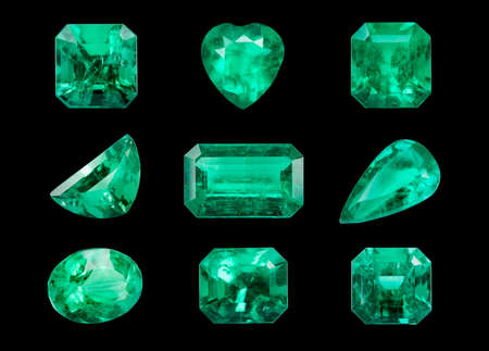 Set of realistic Emerald isolated on black backgroundの写真素材