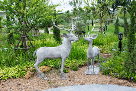 Deer statue decoration in gardenの写真素材