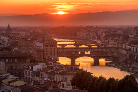 Florence skyline viewed from Piazzale Michelangelo at sunset timeの写真素材