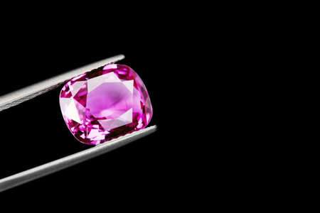 Pink Sapphire isolated on blackの写真素材