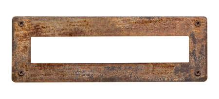 Brass plate texture. Old metal background with screws.の写真素材