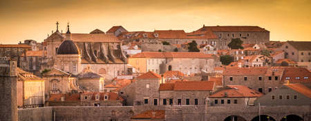 Dubrovnik, Croatia. Beautiful romantic old town of Dubrovnik during sunset.の写真素材