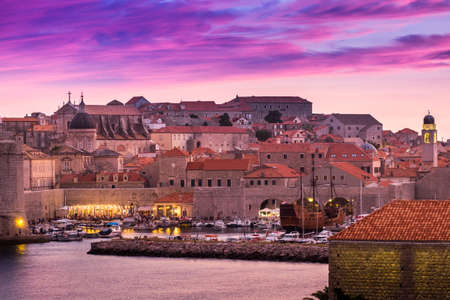 Dubrovnik, Croatia. Beautiful romantic old town of Dubrovnik during sunset.の写真素材
