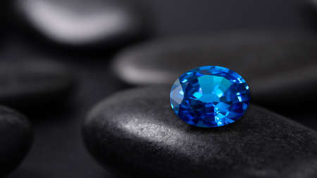 Beautiful of blue gemstone on stone, close up shotの写真素材