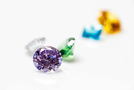 Jewel or gems on white background, Collection of many different natural gemstonesの写真素材