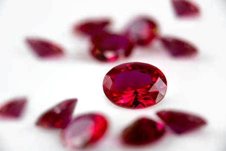 Red Ruby gemstone Round Cut, close up shot