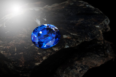 Blue sapphire on stone backgroundの写真素材