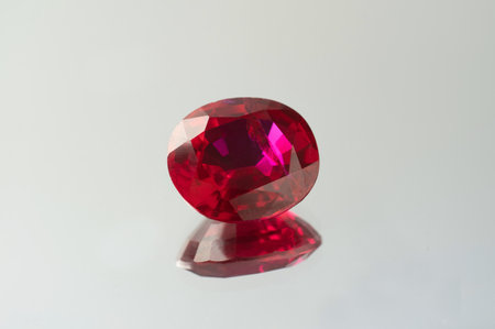 Red Ruby gemstone Round Cut isolate on white background, close up shot