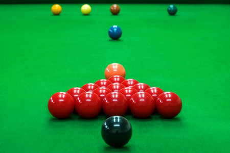 snooker ball on the green snooker table at snooker club.