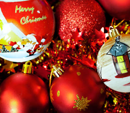 Colorful christmas bauble decorations  colored ballsの写真素材