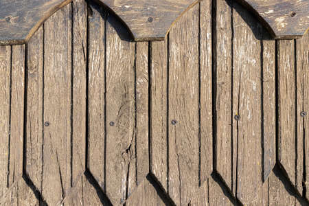 Old weathered wooden background with nails. Rural building decorationの写真素材