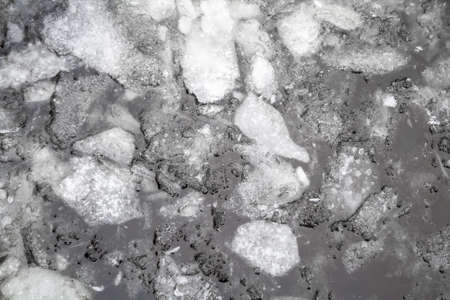 Ice melting on the river. Ice floes in water