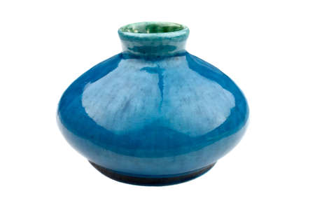 Small blue ceramic vase isolated on white backgroundの写真素材