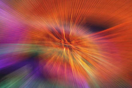 Circular geometric multicolor blurred gradient background. Abstract colorful explosion effect. Centric motion pattern. Red, orange, purple, green mixed texture. Color burstの写真素材