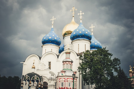 The Holy Trinity St. Sergius Lavra on an overcast day. The city of Sergiyev Posadのeditorial素材