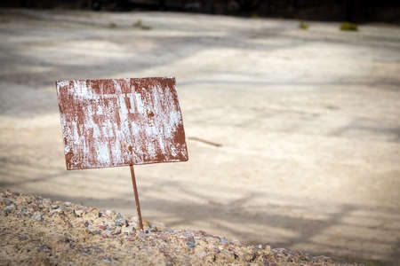 Rusty old metal plaque with unreadable inscription near the Duga Radar in Chernobyl Exclusion Zone, Ukraineの写真素材