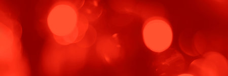 Blurred lights red background, banner texture. Abstract bokeh with soft light header. Wide screen...