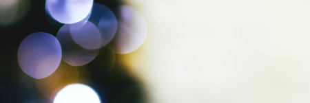 Blurred lights abstract background, banner texture. Holiday defocused bokeh header. Wide screen wallpaper. Panoramic web banner with copy space for designの写真素材