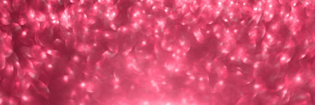 Viva magenta, pink sparkling glitter bokeh panoramic background banner, abstract defocused texture header. holiday romantic lightsの写真素材