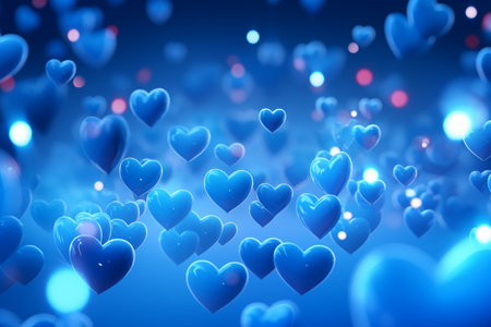 Beautiful background with blue hearts, lights, sparkles and bokeh. Valentine's Day card.の素材