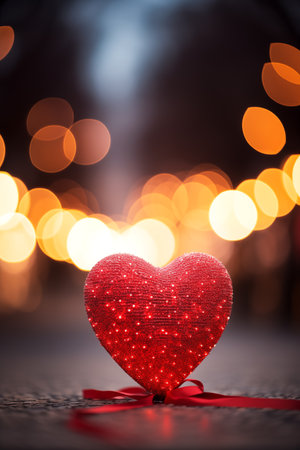 Valentine's Day card. Beautiful background with hearts, lights, sparkles and bokeh.の素材
