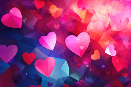 Colorful geometric shapes hearts pattern background. Valentine's Day card.の素材