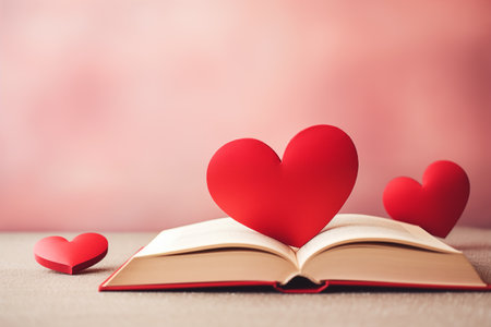 Open book with red hearts for valentines day.の素材