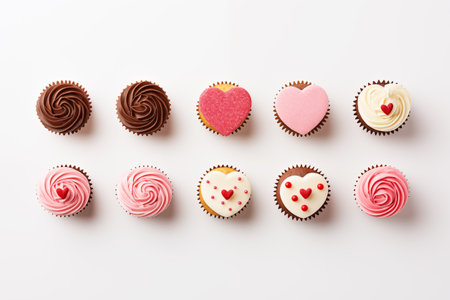 Sweet valentines day cupcakes on white background.の素材