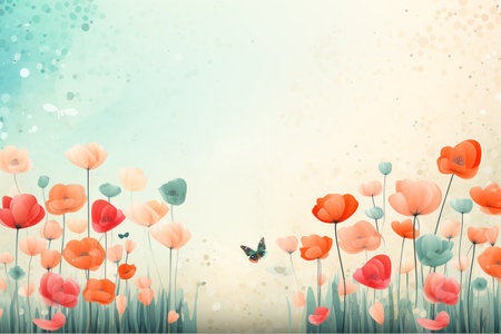 Poppy flowers and butterfly in soft, fantasy field.の素材