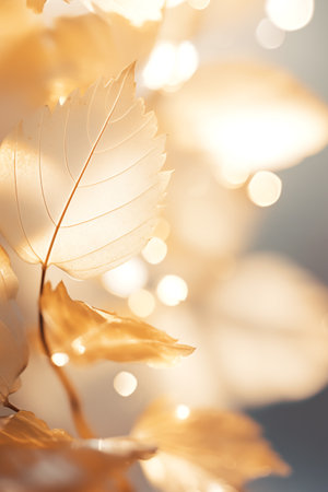 Golden glow leaves with autumn light background.の素材
