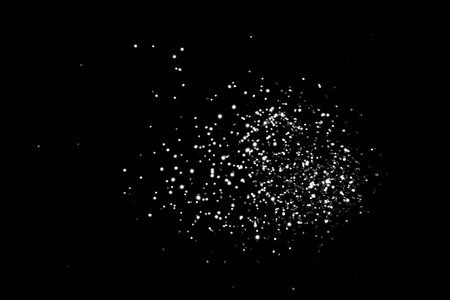White gray blurred bokeh lights on black background. Glitter sparkle stars for celebrate. Overlay for your designの写真素材