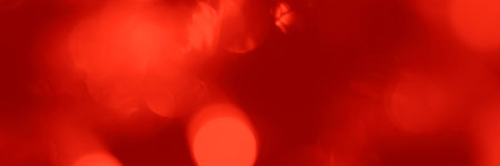Blurred lights red background, banner texture. Abstract bokeh with soft light header. Wide screen wallpaper. Panoramic web banner with copy space for design.の写真素材
