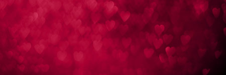 Magenta, pink hearts banner, sparkling glitter bokeh background header, valentines day abstract defocused texture.の写真素材