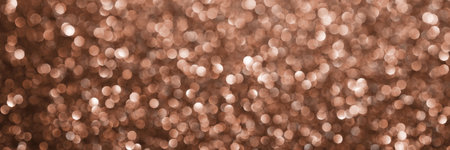 Mocha Mousse, brown sparkling glitter bokeh background banner, abstract defocused texture header. Holiday lights.の写真素材