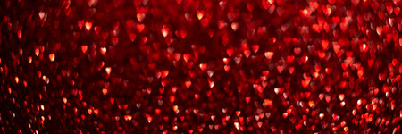 Red hearts, sparkling glitter bokeh background banner, valentines day abstract defocused texture header.の写真素材