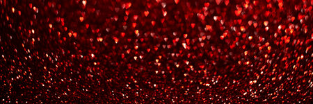 Red hearts, sparkling glitter bokeh background banner, valentines day abstract defocused texture header.の写真素材