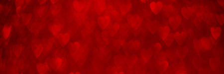 Red hearts, sparkling glitter bokeh background banner, valentines day abstract defocused texture...