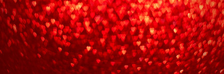 Red hearts, sparkling glitter bokeh background banner, valentines day abstract defocused texture header.の写真素材
