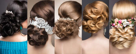 Collection of wedding hairstyles. Beautiful girls. Beauty hair. Photo taken in the studio.