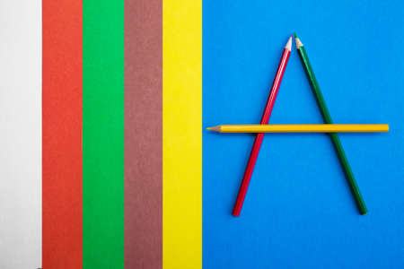 set of colored cardboard with a pencil. Bright and vibrant colors.の写真素材