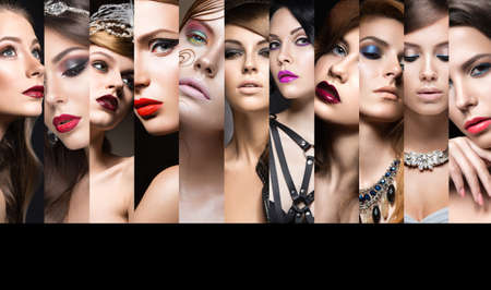 Collection of evening  makeup. Beautiful girls. Beauty face. Photo taken in the studio.