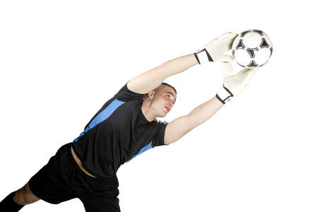 soccer goalkeeper ball in his handsの写真素材
