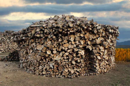 woodpile small house shaped drying in Spainの写真素材