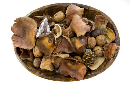 center table with nuts and autumn motifsの写真素材