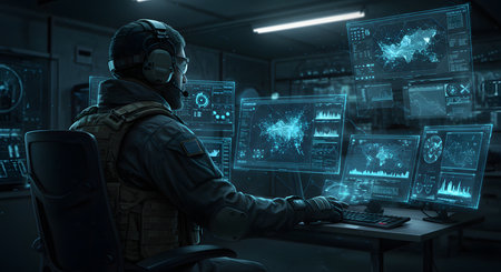 View of a Man in military uniform in a futuristic environment 3d renderingの写真素材