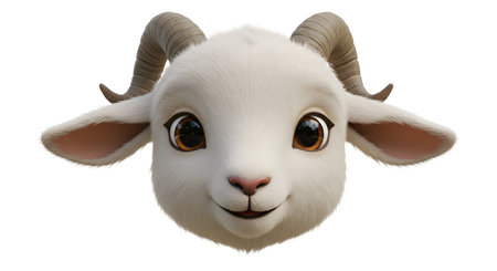 3D digital render of a cute white goat with horns isolated on white backgroundの素材
