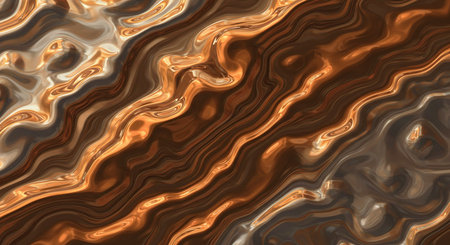 This fluid texture presents elegant patterns of bronze and silver waves, suitable for backgrounds or artistic projects requiring a luxurious touch and dynamic visual flow.の素材