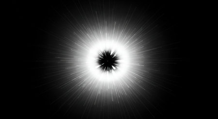 This captivating monochrome abstract showcases a striking light burst emanating from a central point, offering a powerful graphic for modern designs and visual effects.の素材