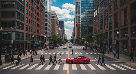 People cross the street in San Franciscoの素材