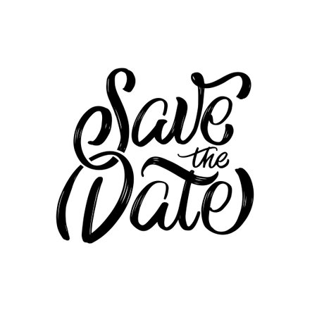 Hand Drawn Brush Lettering. Ink writing in modern calligraphy style. Save the date. Text elegant script spelling for decoration of the wedding invitation. vector illustration.のイラスト素材